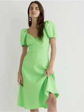 J. Crew Lime Green Puff-Sleeve Midi Dress
